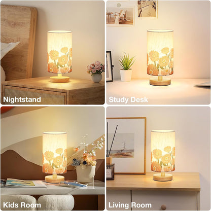 Fenmzee Small Table Lamp for Bedroom - Inline Control, Bedside Lamp with 3000K A15 LED Blub, Easy Assembly (Cream Shade - Wood Base, 9" Inline Control)