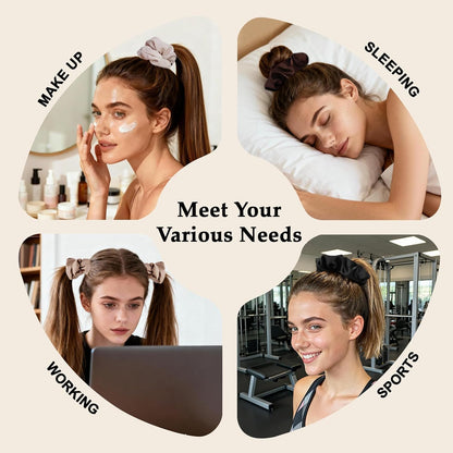 Satin Scrunchies for Women – 8PCS Blush & Brown Silk Hair Ties Set – No Crease, Frizz-Free, Gentle Elastic Hair Bands, Soft & Stylish Everyday Hair Accessories Gifts