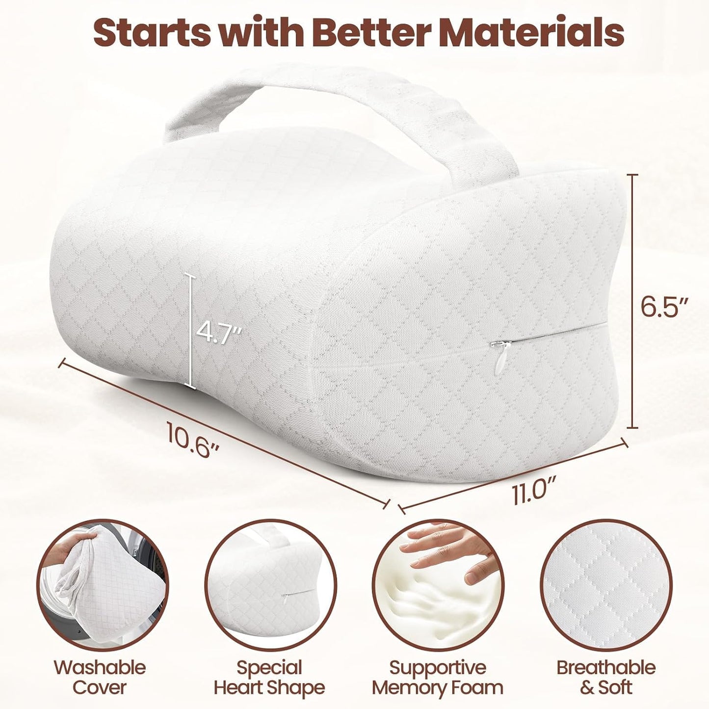 Knee Pillow for Side Sleepers, Supportive Memory Foam Leg Pillow for Side Sleeping with Elastic Strap, Heart-Shape Pillow Between Legs for Pain Relief on Sciatica, Hip Joints, Gray