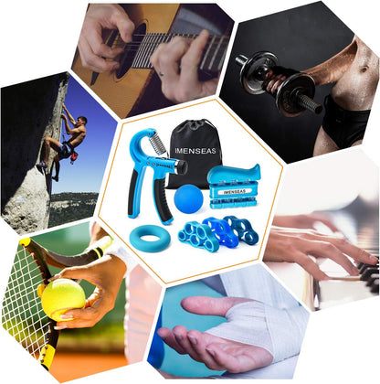 Grip Strength Trainer 7 Pack Adjustable Hand Gripper, Finger Stretcher Resistance Extensor Bands, Finger Exerciser, Grip Strength Ring & Stress Ball, Hand Grip Strengthener
