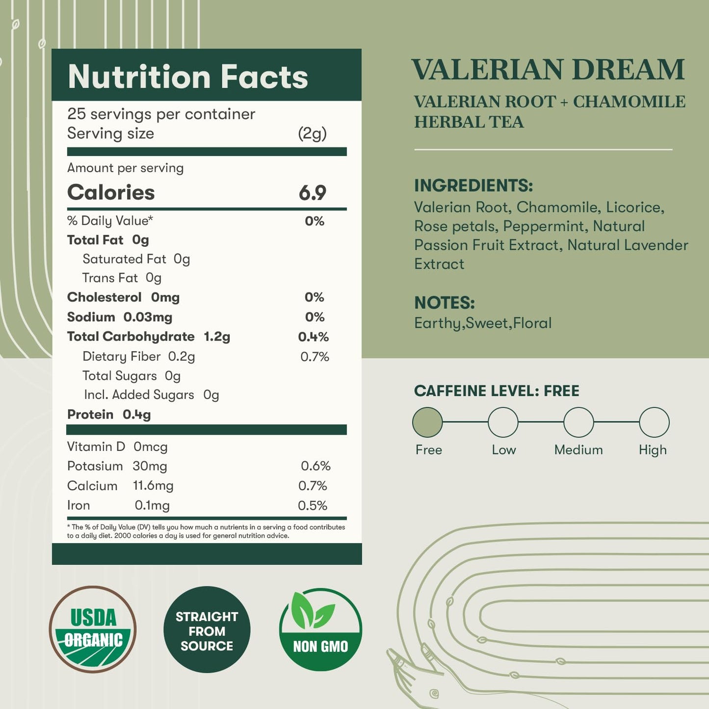 Luxmi Estates Organic Valerian Root, Chamomile, & Lavender Loose Leaf Tea 50g/1.76oz (25 cups) for Sleep | Caffeine Free Wellness Sleep Tea