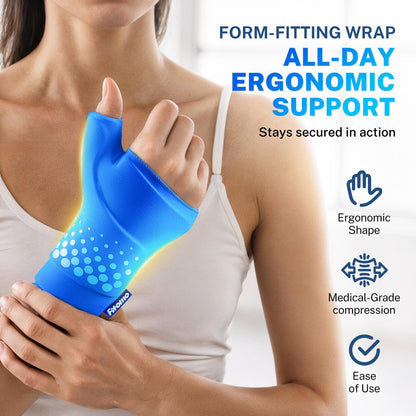 Thumb & Wrist Ice Pack Wrap, Thickened Ice Gel Pad, Ergonomic Fit, Long Lasting Cold & Warm for Carpal Tunnel Relief, Arthritis, Computer Overuse Injuries, Post-Surgery, Post-Workout, Size S/M