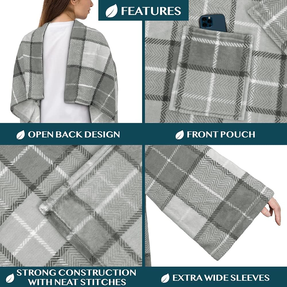 PAVILIA Wearable Blanket with Sleeves for Adult Women Men, Cozy Fleece Warm Wrap Throw with Arms, Gifts for Christmas, Wife
