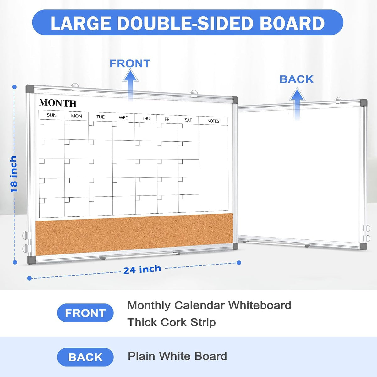 Weekly Dry Erase Calendar Whiteboard for Wall, 24" x 18" Cork Week Planner