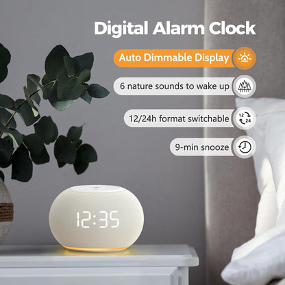 REACHER Auto-Dimmable Sound Machine Alarm Clock with 20 Sounds&Night Light