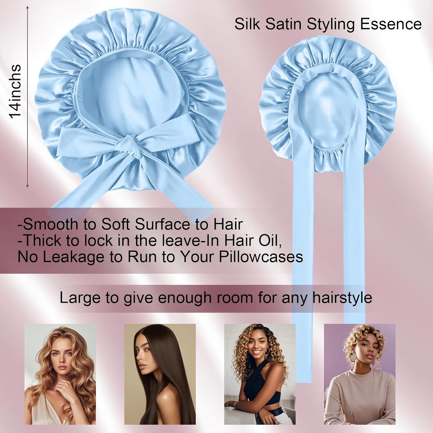 Silk Bonnet for Women, Satin Bonnet for Sleeping, Large Sleep Cap with Elastic Tie Band for Curly Hair