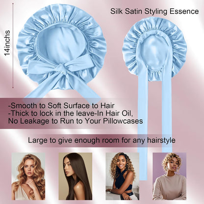 Silk Bonnet for Women, Satin Bonnet for Sleeping, Large Sleep Cap with Elastic Tie Band for Curly Hair