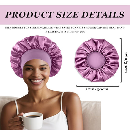 4PCS Silk Satin Bonnets for Black Women & Men - Elastic Wide Band Hair Wrap Cap for Curly Hair - Shower Cap for Sleeping (Black, Peacock Blue, Pink, Khaki)