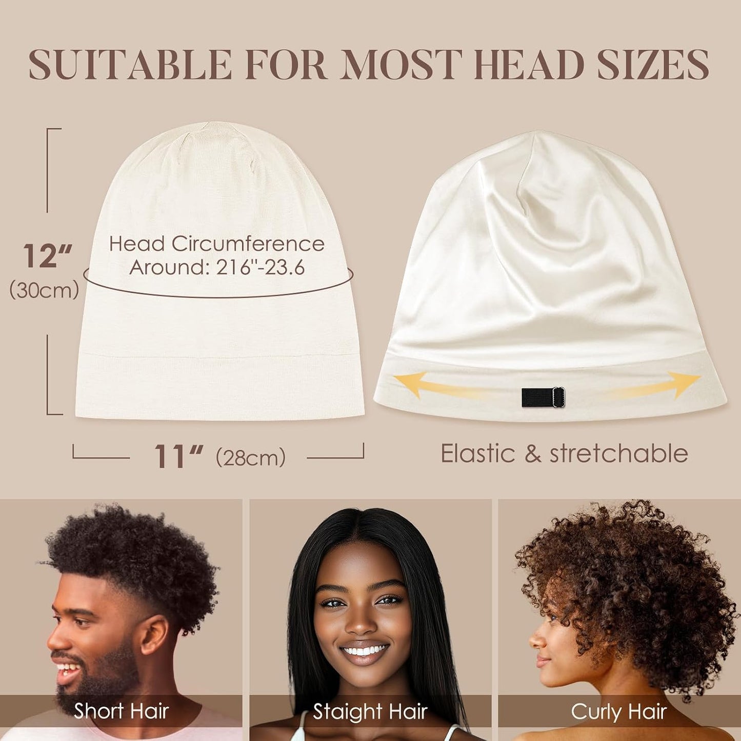 LULUSILK 100% Mulberry Silk Bonnet for Sleeping Women and Men, No More Frizzy Tangled Hair, Real Silk Sleep Cap for Curly Hair, Black, Pack of 1