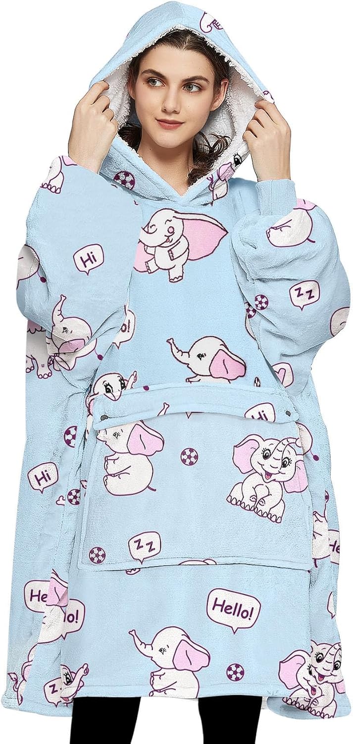 KFUBUO Wearable Blanket Hoodie for Adults Sherpa All Patterns Cat Oversized Sweatshirt Blanket with Pockets for Women