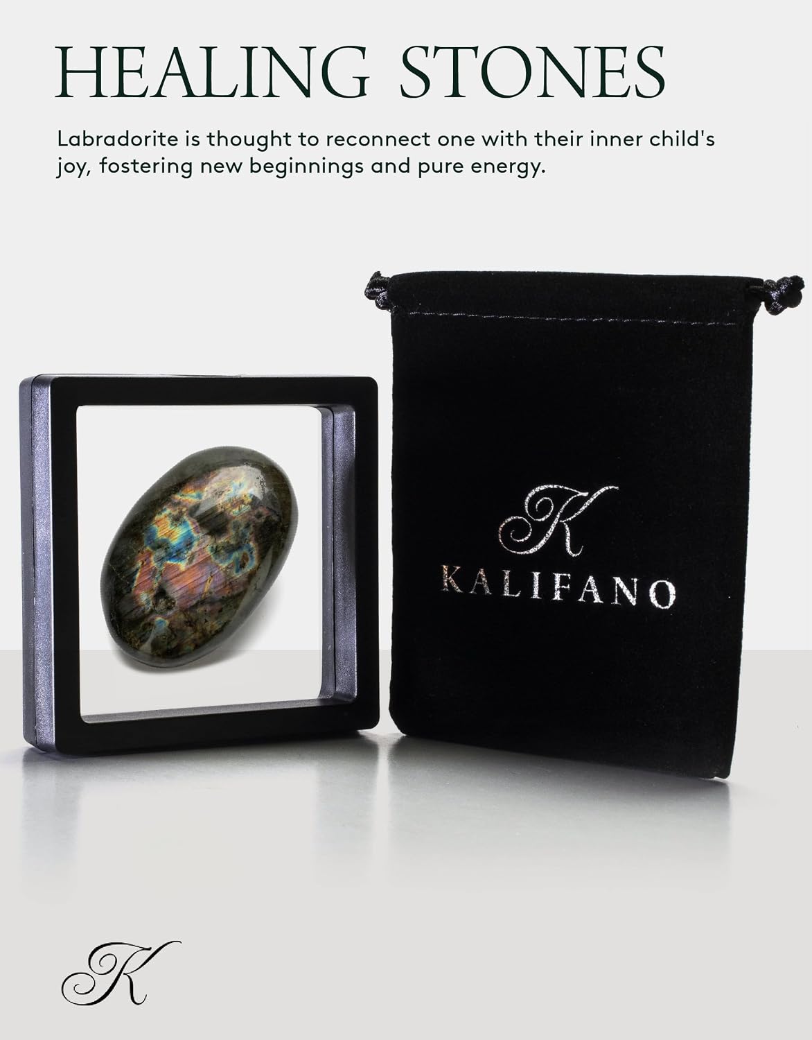 KALIFANO Palm Stone with Healing & Calming Effects - AAA+ Grade High Energy Worry Stone with Information Card - Reiki Crystal Used for Courage (Family Owned and Operated)