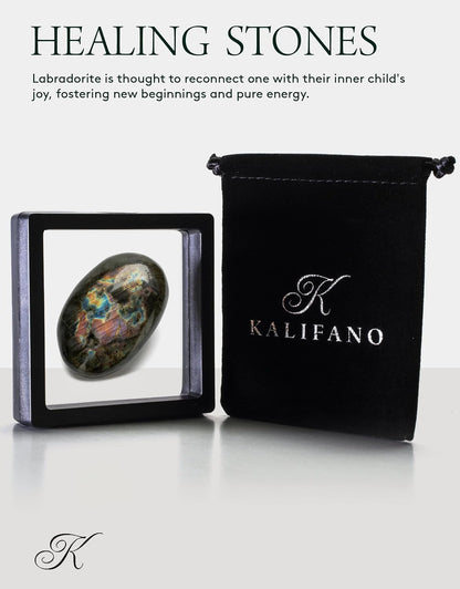 KALIFANO Palm Stone with Healing & Calming Effects - AAA+ Grade High Energy Worry Stone with Information Card - Reiki Crystal Used for Courage (Family Owned and Operated)