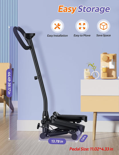 Amicus Mini Stepper with Handlebar for Exercise, Stair Stepper with Resistance Band, Hydraulic Fitness Stepper Machine for Home, 330lbs Weight Capacity