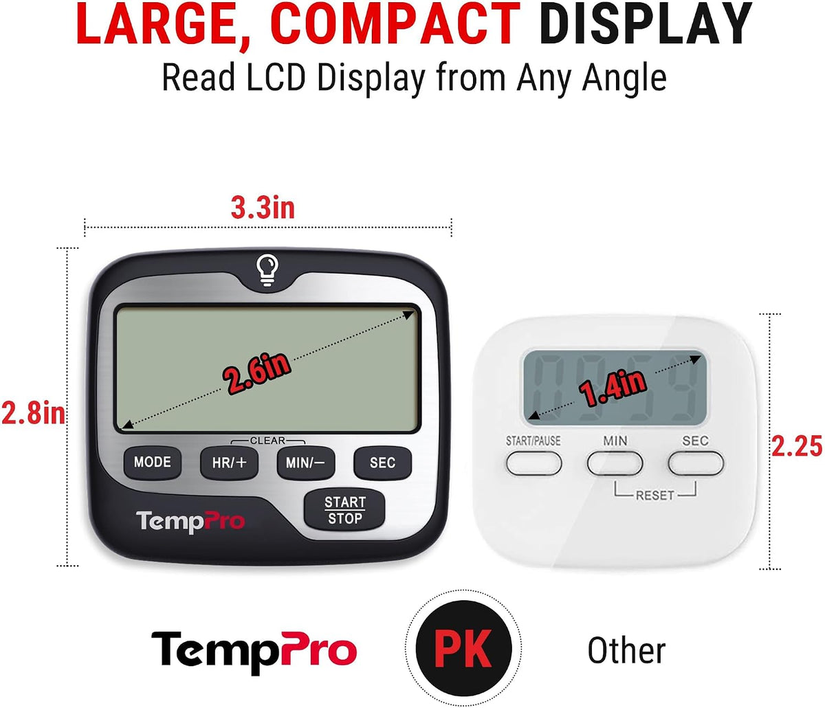 TempPro TM01 2-in-1 Kitchen Timers for Cooking with 12/24H Clock Mode