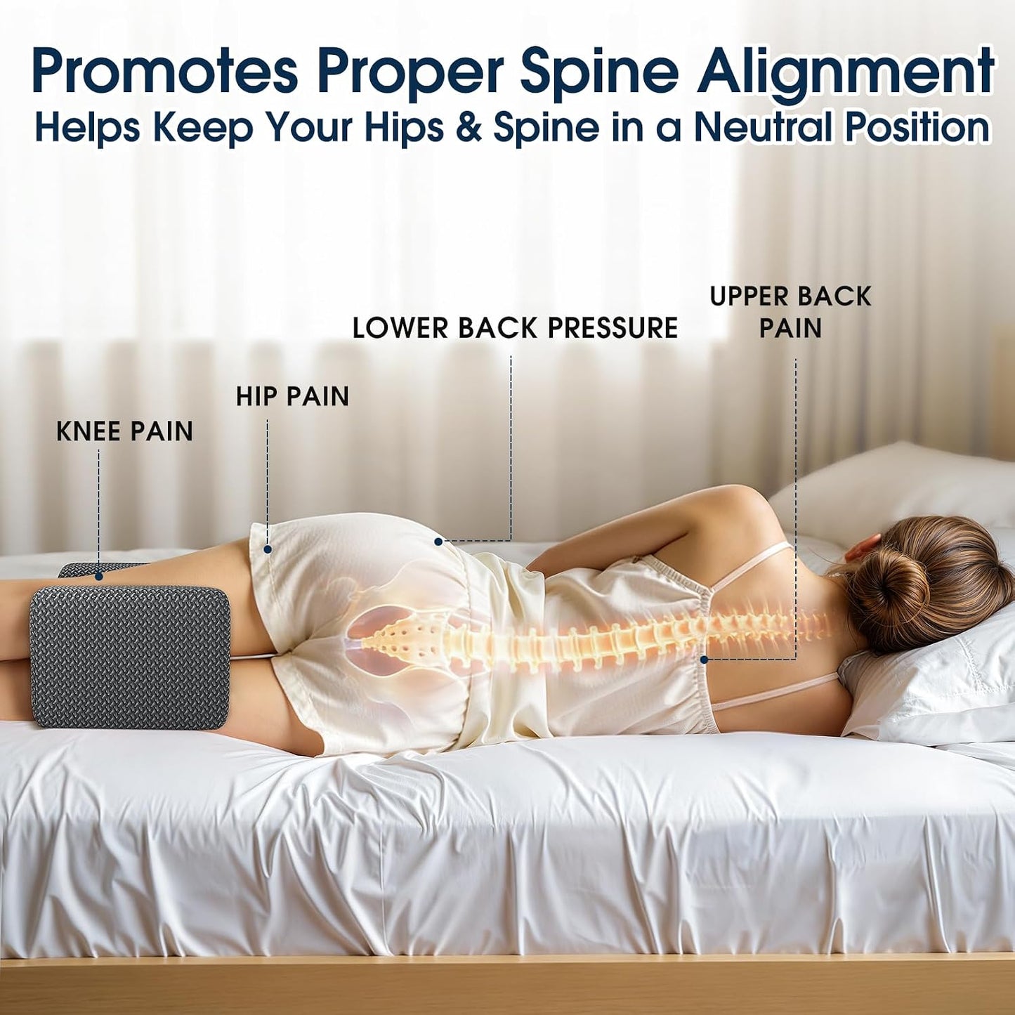BlissTrends Memory Foam Knee Pillow, Knee Pillow for Side Sleepers, Leg Pillows for Sleeping Blood Circulation, Elevation Pillow for Spine Aligning, Sciatica, Back, Hip, Knee, Ankle Pain, Grey