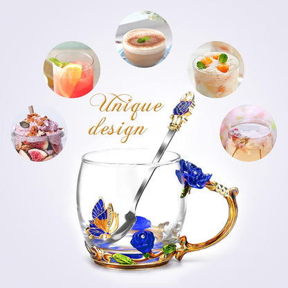 Enamel Glass Flower Tea Pot With Removable Loose Tea Leaf Infuser Tea Maker Teapot Set 30.4OZ Gifts for Women,Mom,Birthday