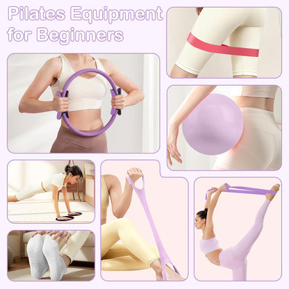Hoedia Pilates Kit for Women, Pilates Equipment Ring and Ball Set with Resistance Bands, Yoga Strap, Core Sliders, Socks, Bag & Guide for Starter Home Workout Fitness Gym Essentials