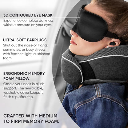 Proglobe Travel Neck Pillow for Airplanes, Long Haul Flight Kit, Grey