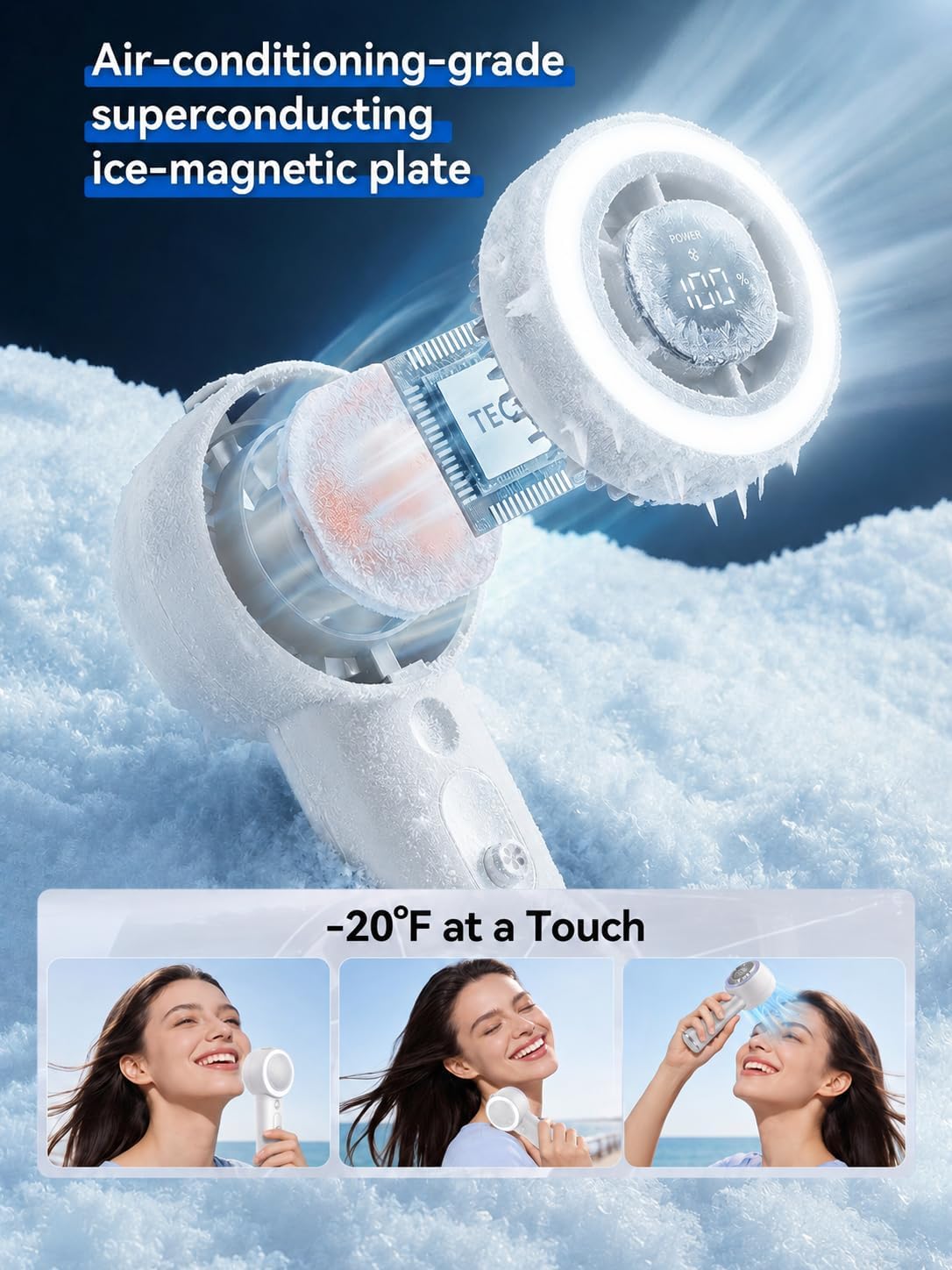 Portable Fan with Mist, Handheld Fan, 1-199 Speed, AC-Level Ice Cooling