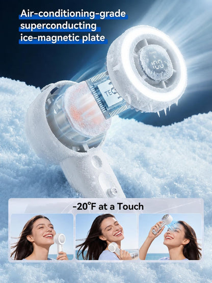 Portable Fan with Mist, Handheld Fan, 1-199 Speed, AC-Level Ice Cooling