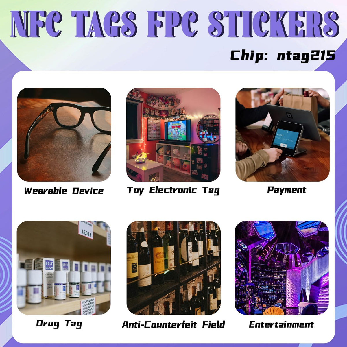 NFC Tags NTAG215 FPC Tag Stickers, Flexible Smart Nail Electronic Tags NFC Key Tag Waterproof Programmable RFID Sticker 10mm Round
