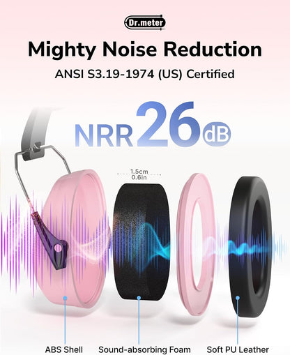 Dr.meter Ear Protection Ear Muffs, Noise Cancelling Headphones for Adults Kids 31dB Earmuffs for Noise Reduction, Hearing Protection for Shooting Gun Range, Mowing, Monster Jam, Sensory, Fireworks