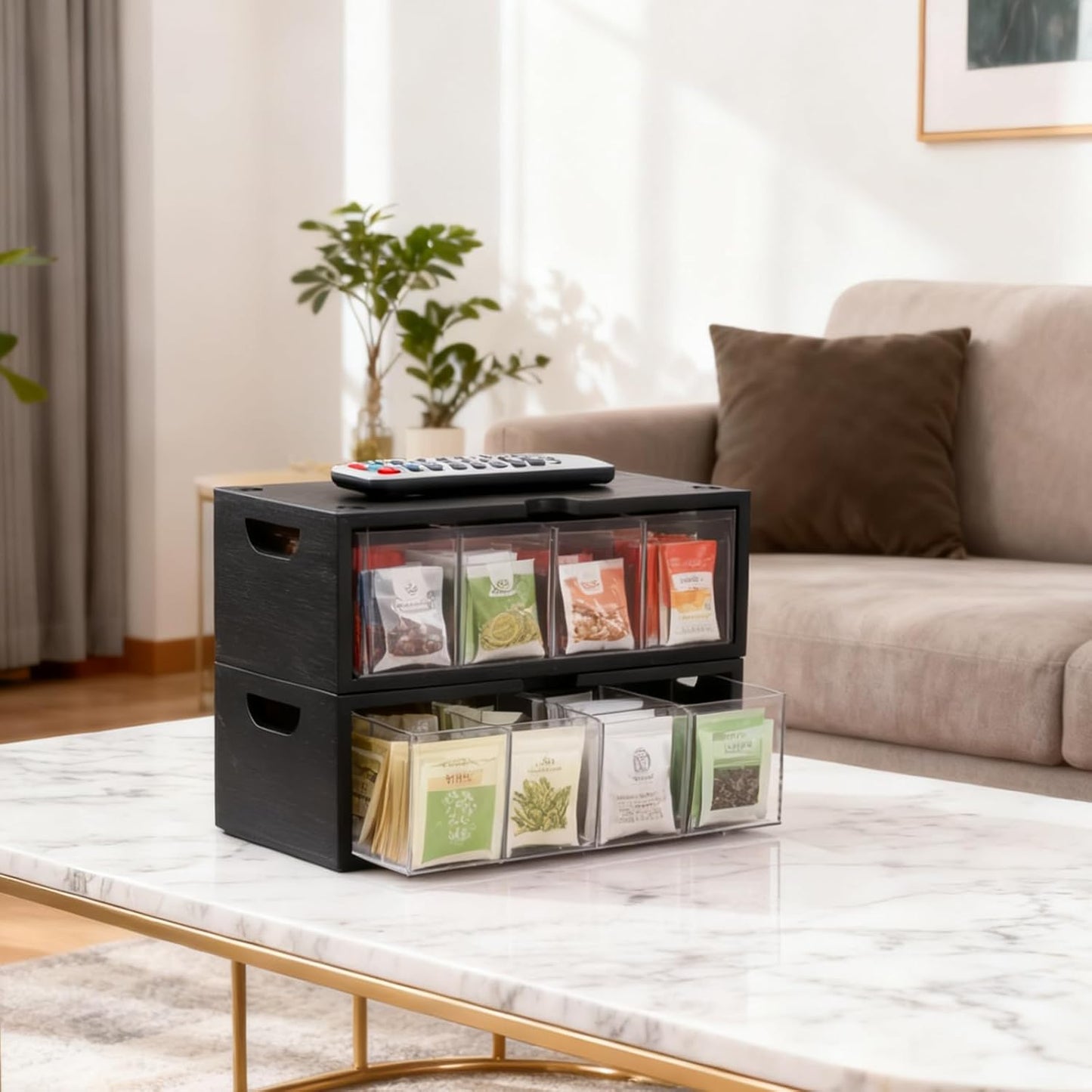 Bamboo Stackable Tea Bag Organizer, 2-Piece | Large Capacity, Box Set