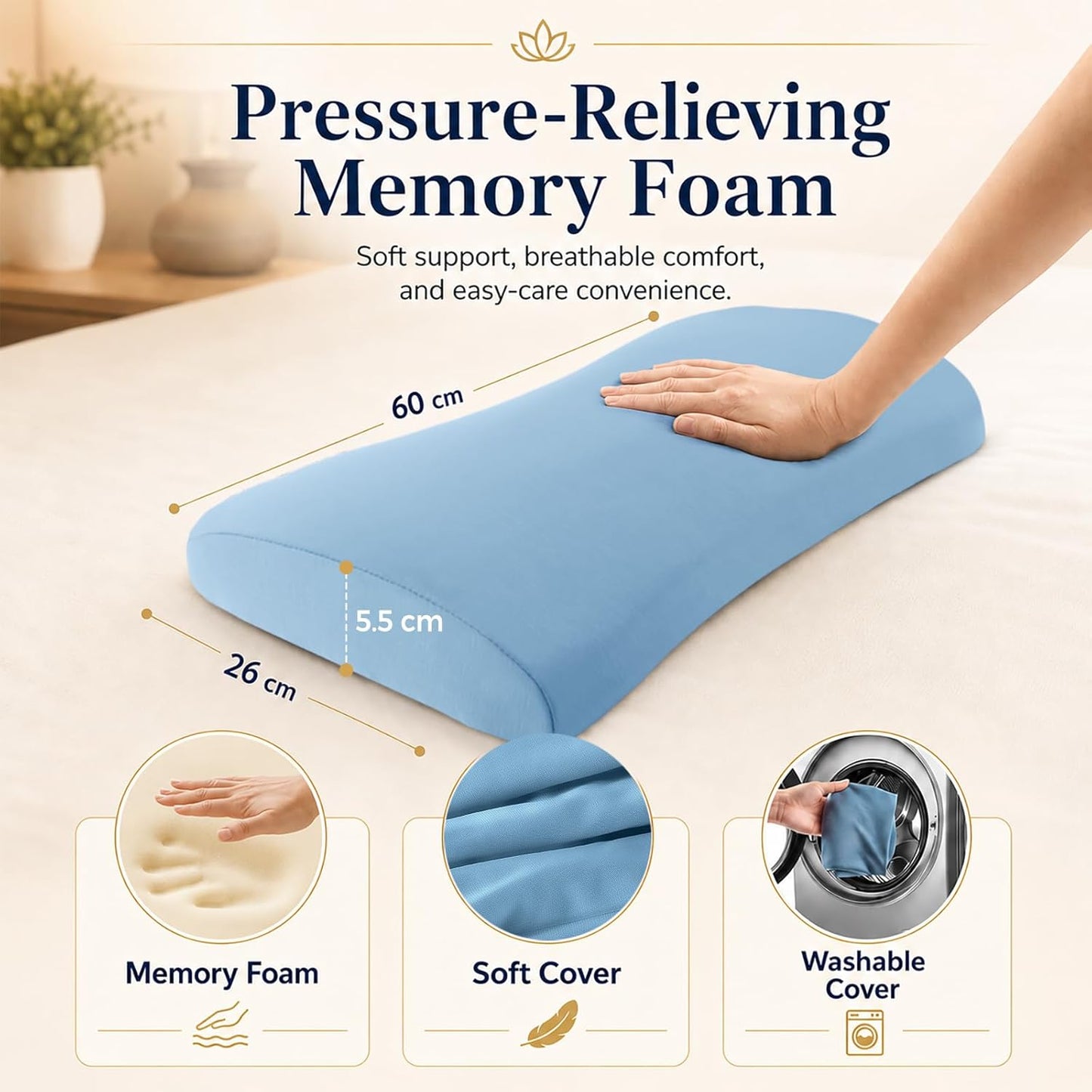 Lumbar Support Pillow for Bed Relief Back Pain: Lower Back Pillow for Sleeping - Memory Foam Waist Pillow - Back Wedge Bolster Pillow for Side, Back&Stomach Sleepers - Bed Rest Pillow for Car, Sofa