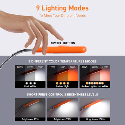 VAVOFO Amber Rechargeable Reading Light, Blue Light Blocking Book Light, 7 LEDs Eye Care 9 Colors 9 Brightness Clip On for Kids Bookworms Reading in Bed with Power Indicator Lasting 70h (Black)
