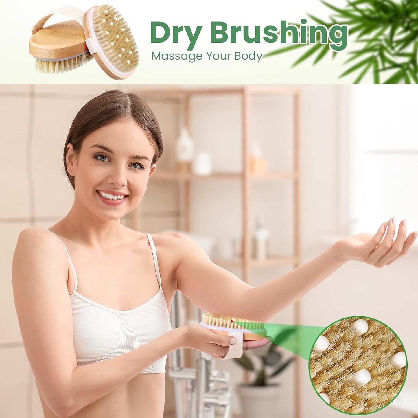 Gejoy 10 Pcs Dry Brushing Body Brush for Lymphatic Drainage Exfoliating Brush with Massage Nodule Dry Skin Body Scrubber Cellulite Shower Circulation Dead Exfoliator (4.92 x 2.56 Inches,Wood Color)