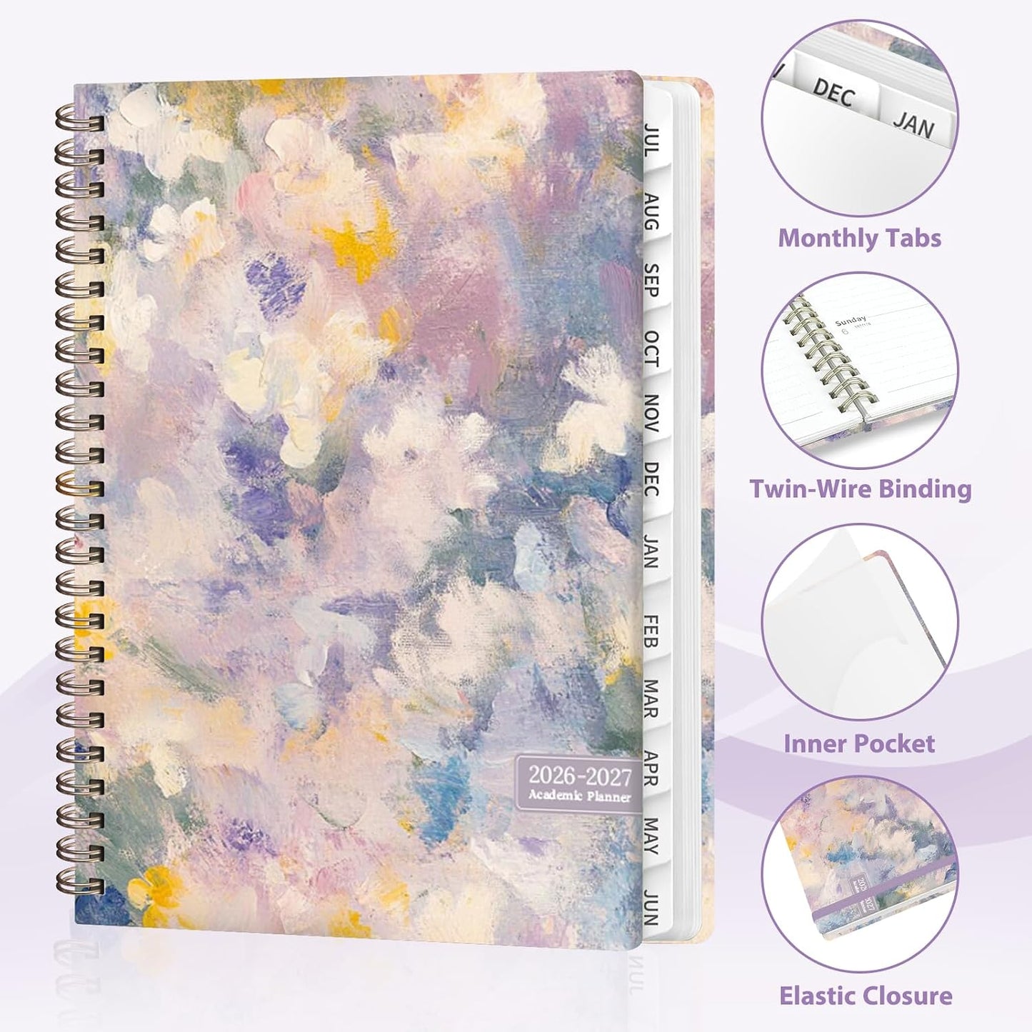 Planner 2026-2027, Weekly and Monthly Calendar Planner, JUL 2026 - JUN 2027 | A5(6.3'' x 8.5''), Hardcover, Agenda Book, Sprial Bound, Inner Pocket, Office and School Use