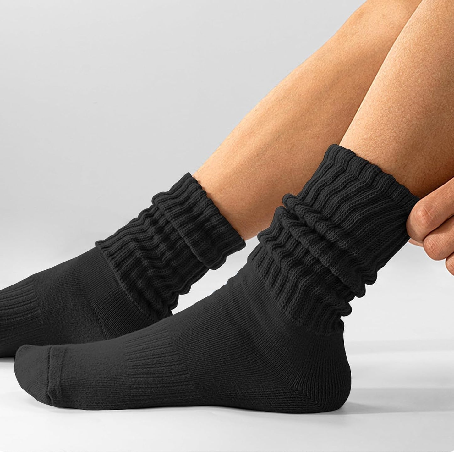 AugRing Women's Scrunch Crew Socks Retro 3-Pack Solid Cotton Boot Calf Chunky Ribbed Cozy Slouchy Socks Size 5-11