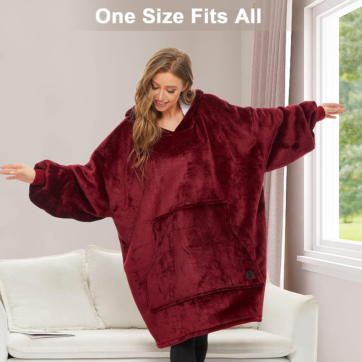 THREE POODLE Wearable Blanket Hoodie for Women, Oversized Sherpa Sweatshirt Blanket for Adults Men, Cozy Hooded Blankets, Gifts for Teen Girls Women Mom Sister
