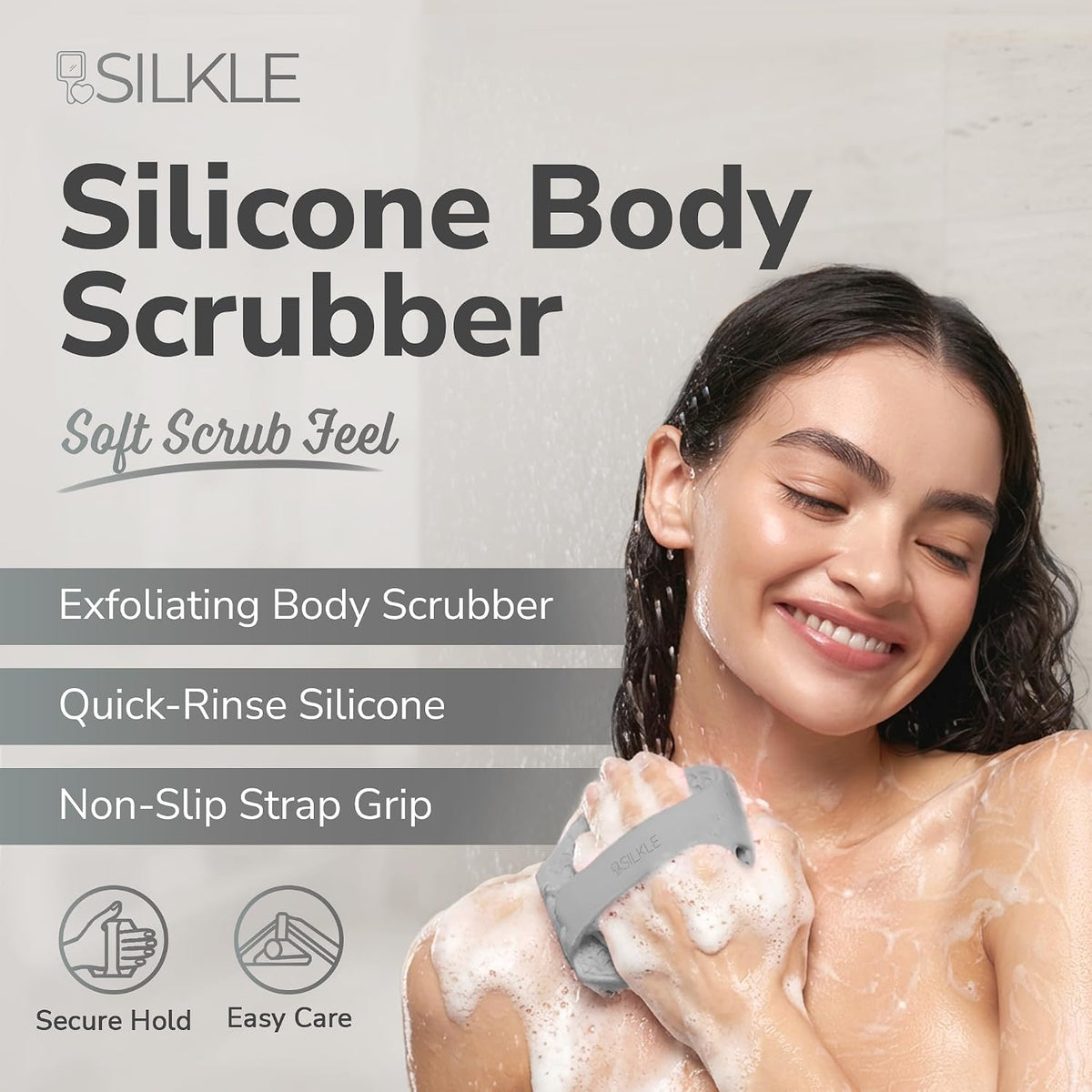 SILKLE Silicone Body Scrubber Exfoliator, Shower Scrubber & Silicone Loofah