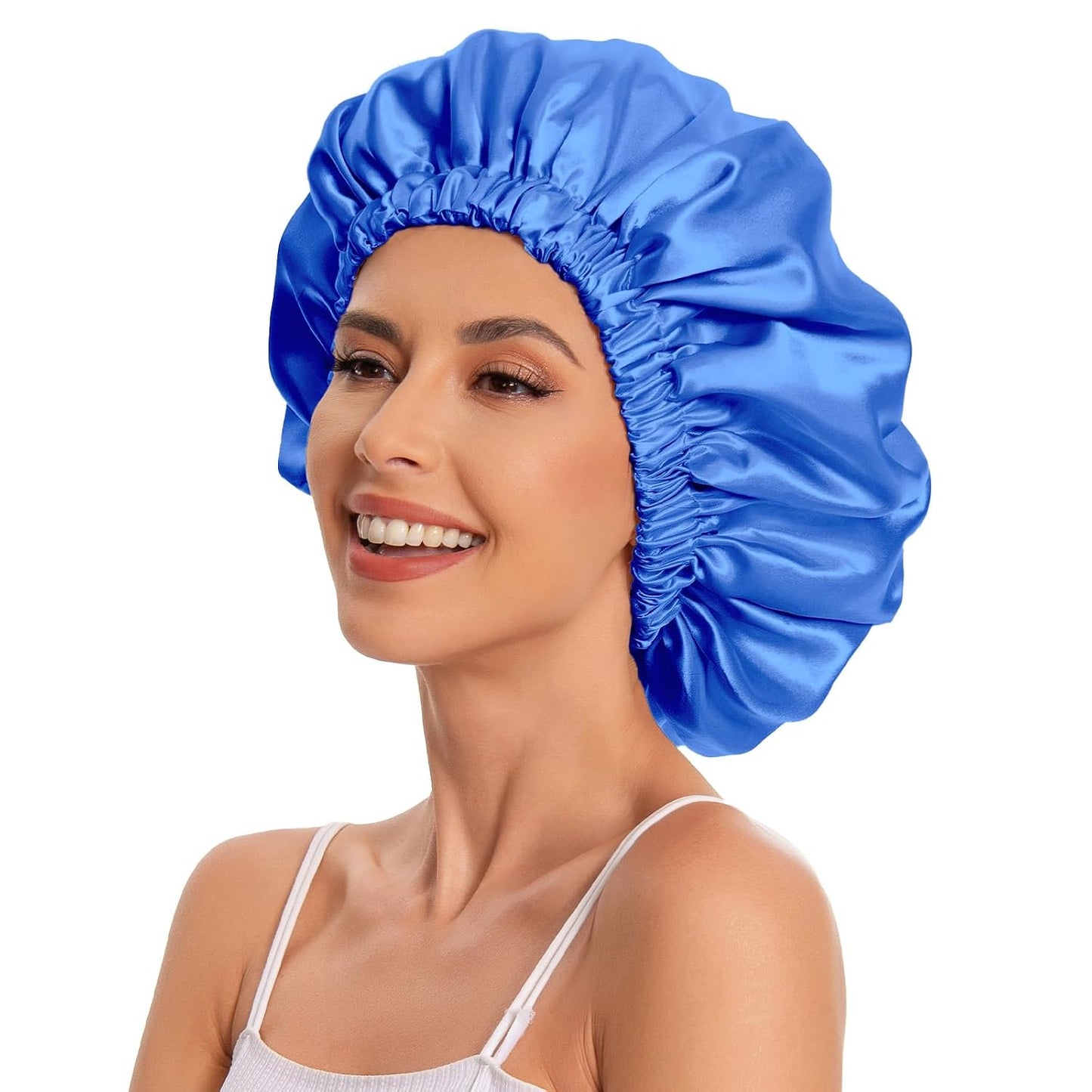 Satin Bonnet Silk Bonnet Hair Bonnet for Sleeping-Slouchy Beanie Hat Satin Sleep Cap for Women's Natural & Curly Hair(Blue Zircon)