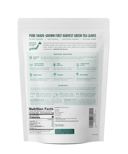 Jade Leaf Matcha - Artisanal Barista Edition - Ceremonial Grade, First Harvest, Authentic Japanese Origin Matcha Powder for Café Quality Tea & Lattes, 50 Servings (1.76 Ounce Pouch)