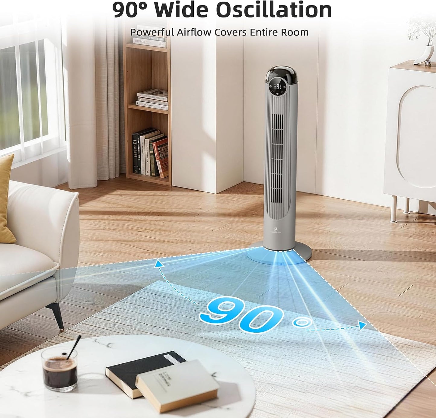 Antarctic Star T36 Tower Fan-36 Inch, Bladeless Oscillating Fan with Remote, 6 Speeds & 4 Modes, LED Display, 9H Timer, Quiet Floor Standing Fan for Bedroom Living Room Office, Pink