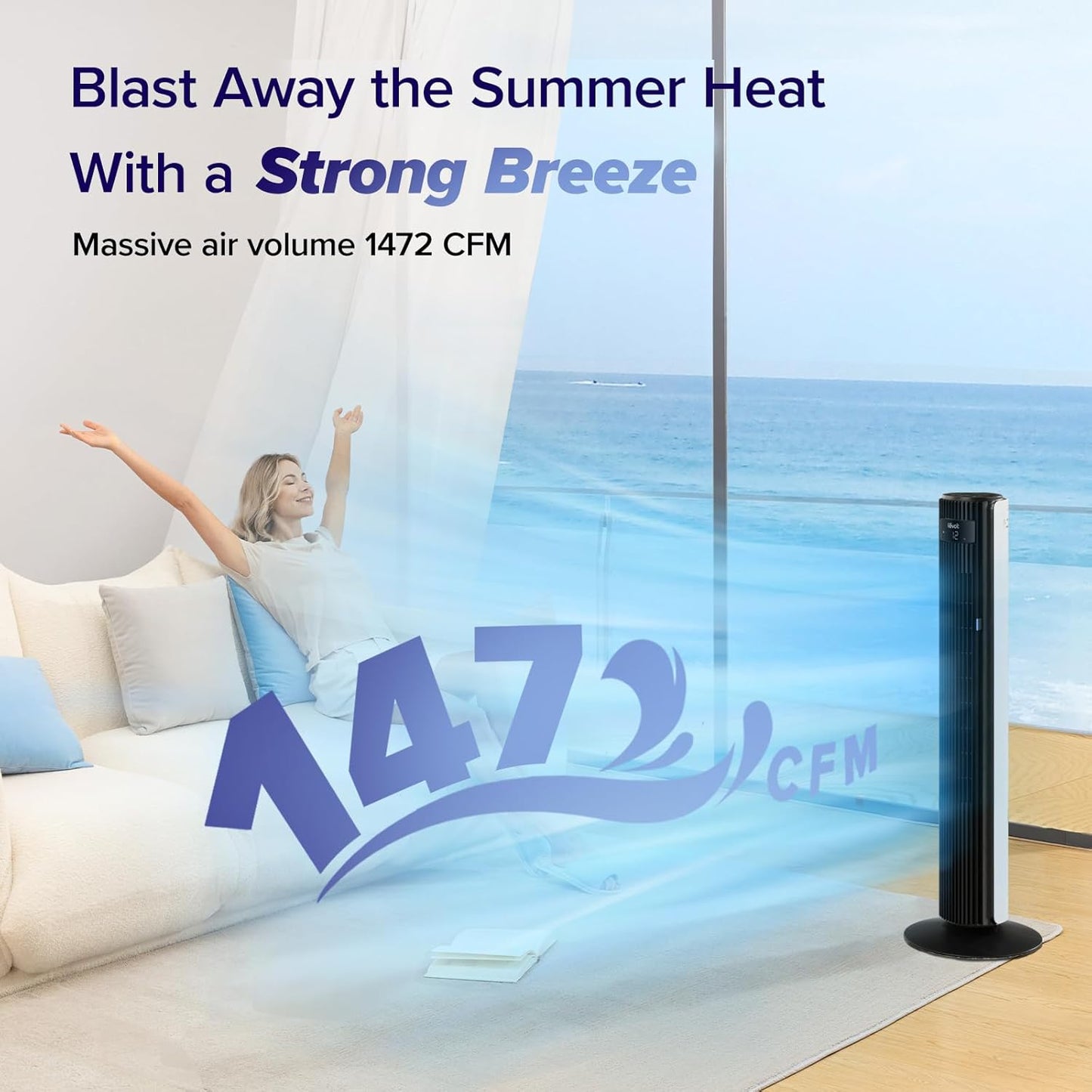 LEVOIT Tower Fan for Bedroom, Standing Fan with 36”-47” Adjustable Height, 90° Oscillating Room Fan, 28dB Quiet for Sleep, 23 ft/s Velocity, 5 Speeds 4 Modes, 12H Timer, Remoter, for Home, White