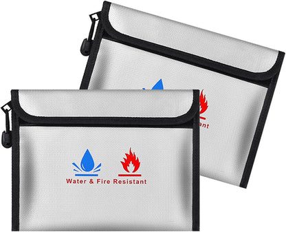 Fireproof Document Bag,Including a Set of fire-Resistant Wallet Security Pouches 9 x 7 in with a Non-irritating Silicone Coating,for Secure Storage of Cash, Important documents