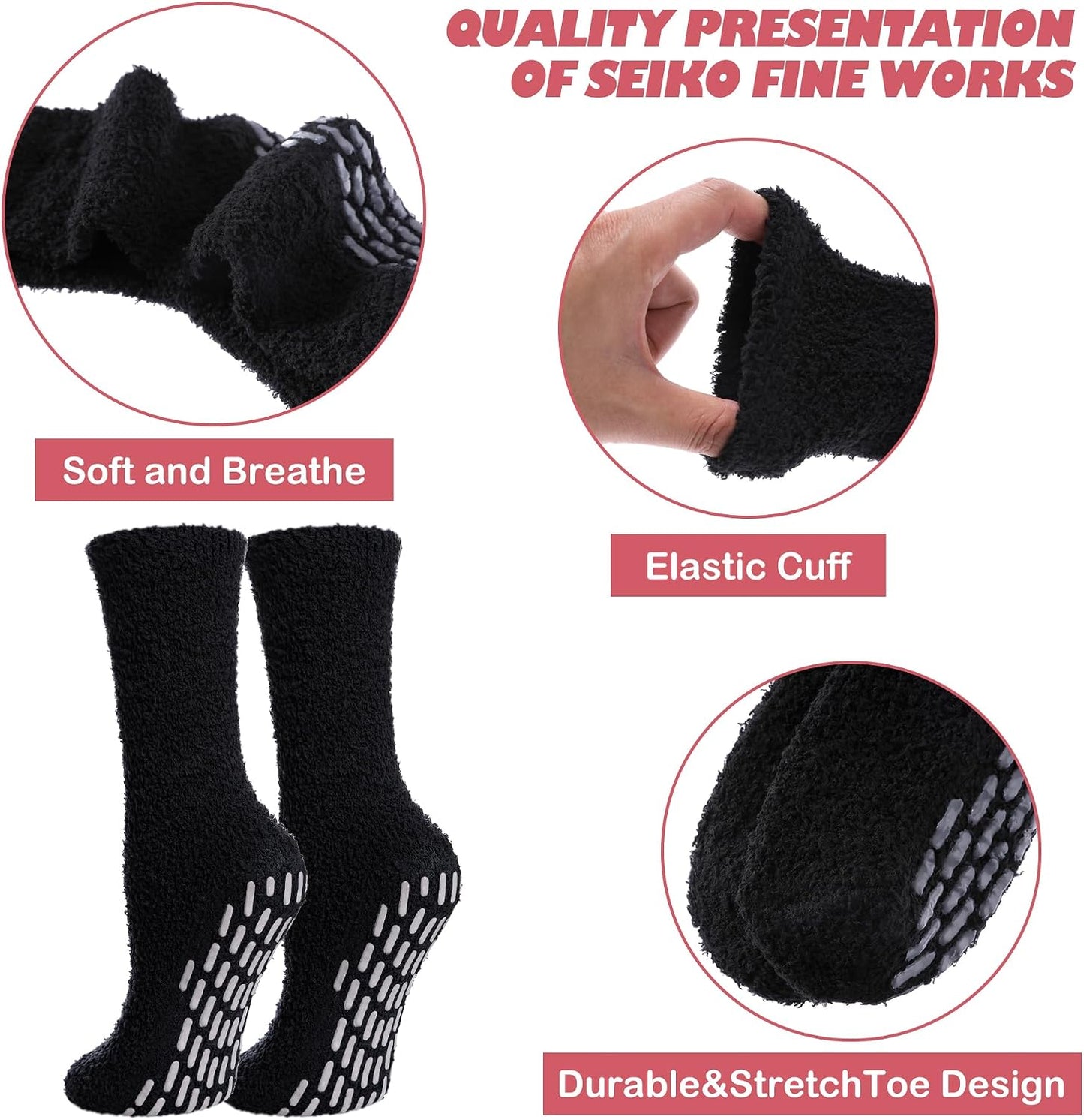 LINEMIN Non-Slip Fuzzy Socks for Women - Cozy Hospital Soft Fluffy Socks With Grips - Winter Warm Slipper