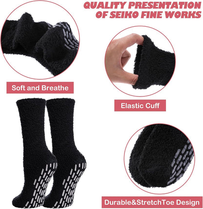 LINEMIN Non-Slip Fuzzy Socks for Women - Cozy Hospital Soft Fluffy Socks With Grips - Winter Warm Slipper