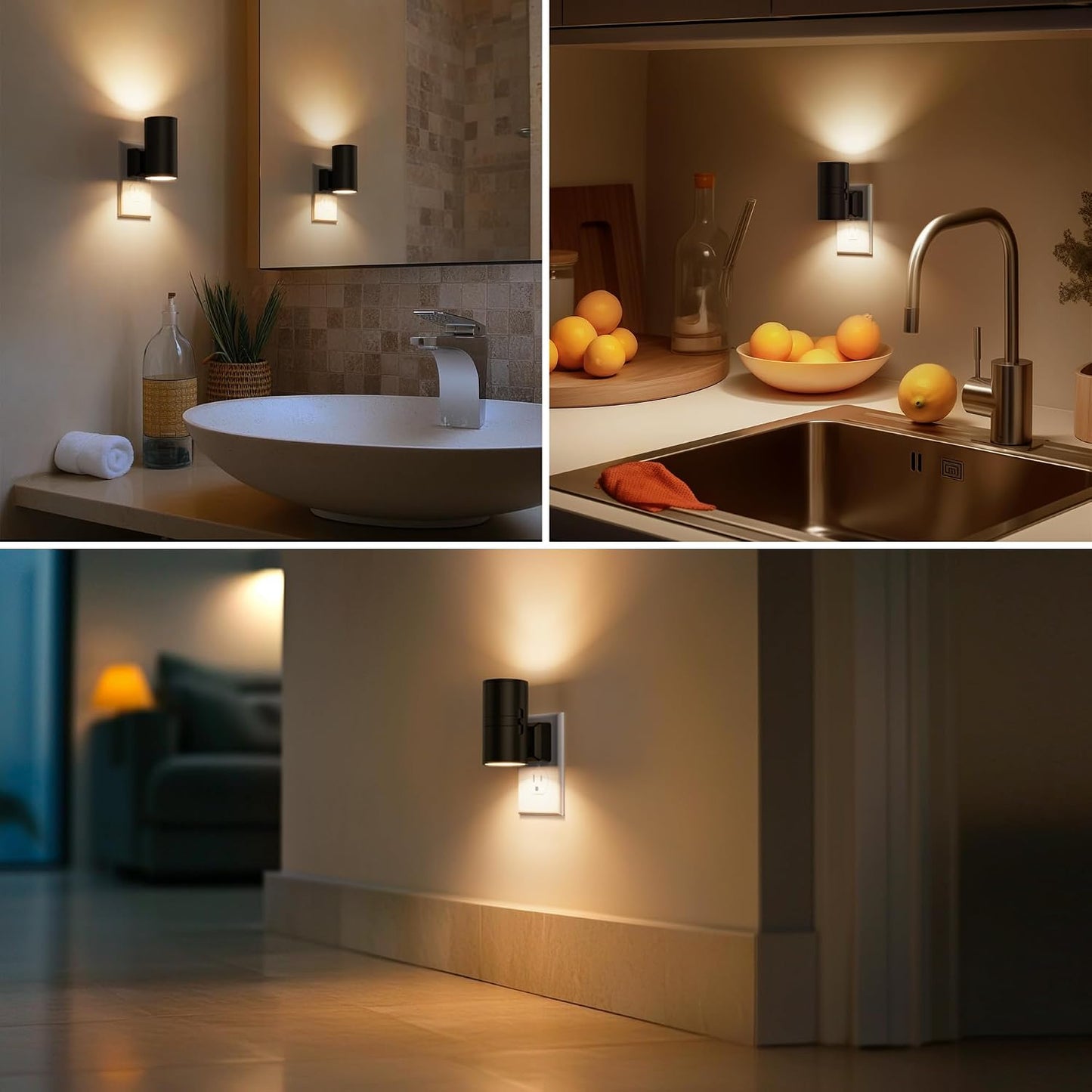 Briignite Night Lights Plug into Wall, Modern LED Night Light Plug in, Dusk to Dawn Sensor,Amber Night Light 0-100LM Adjustable Brightness, Dimmable NightLight for Hallway, Bedroom, Stairway, 2 Pack
