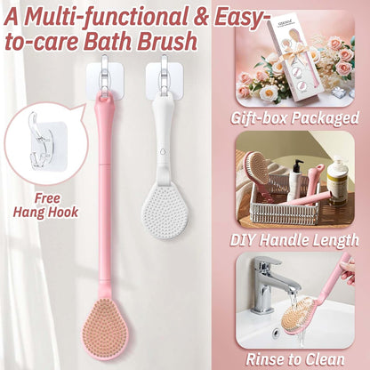 New Foot Brush with Adjustable Long Handle, 3-in-1 Foot Scrubber for Wet or Dry Brushing, 10.2’’- 27.5’’ Foot Scrub Brush for Senior, Pregnant, Disabled, or Injured, Gift-Box Packed(White)