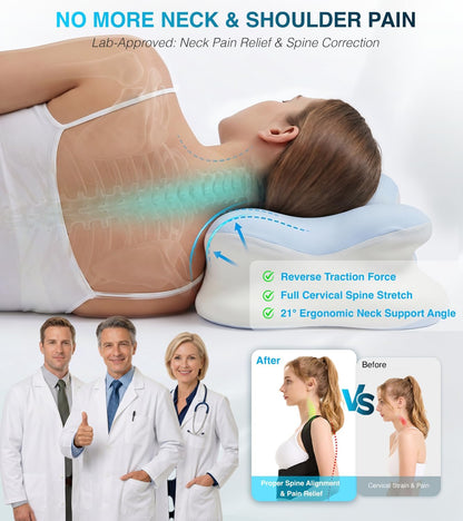 Ergo Pillow for Sleep Apnea, Cervical Neck Pillow for Neck Pain & Snoring Relief, Ergonomic Cooling Memory Foam Contour Bed Pillow, Orthopedic Neck Support for Side Back Stomach Night Sleepers