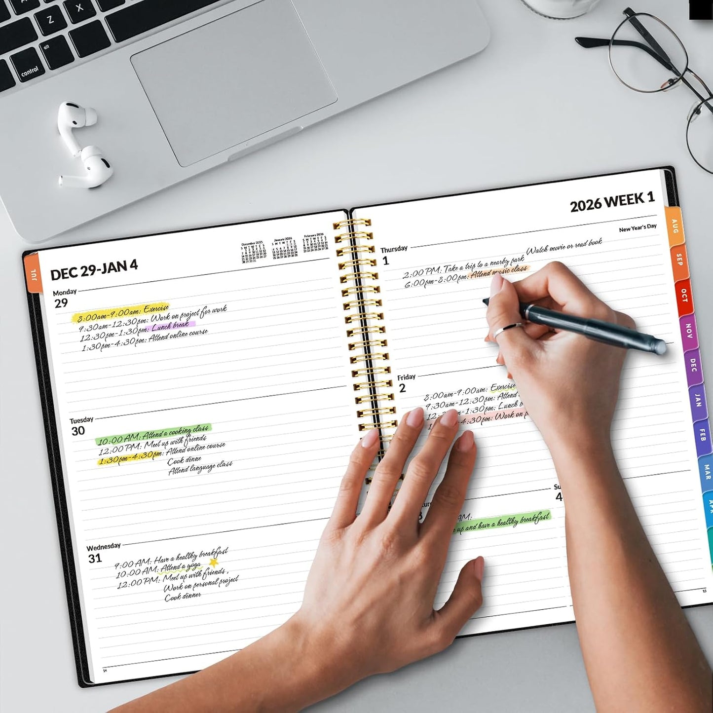 SUNEE Academic Planner 2026-2027 – Weekly & Monthly Planner, July 2026 to June 2027, 6.4"x8.3", Thick Paper, Tabs, Pockets, Bookmark, Spiral-Bound, Student Teacher Organizer, Black