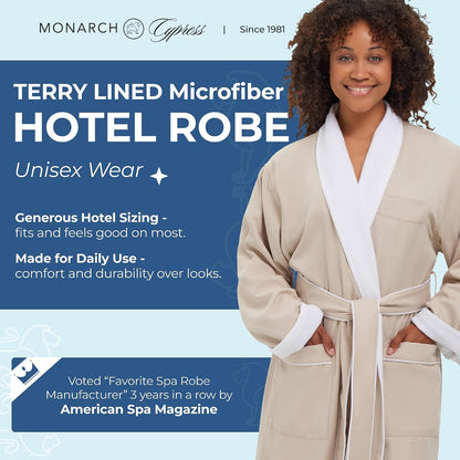 MONARCH Unisex Terry Lined Microfiber Hotel Robe