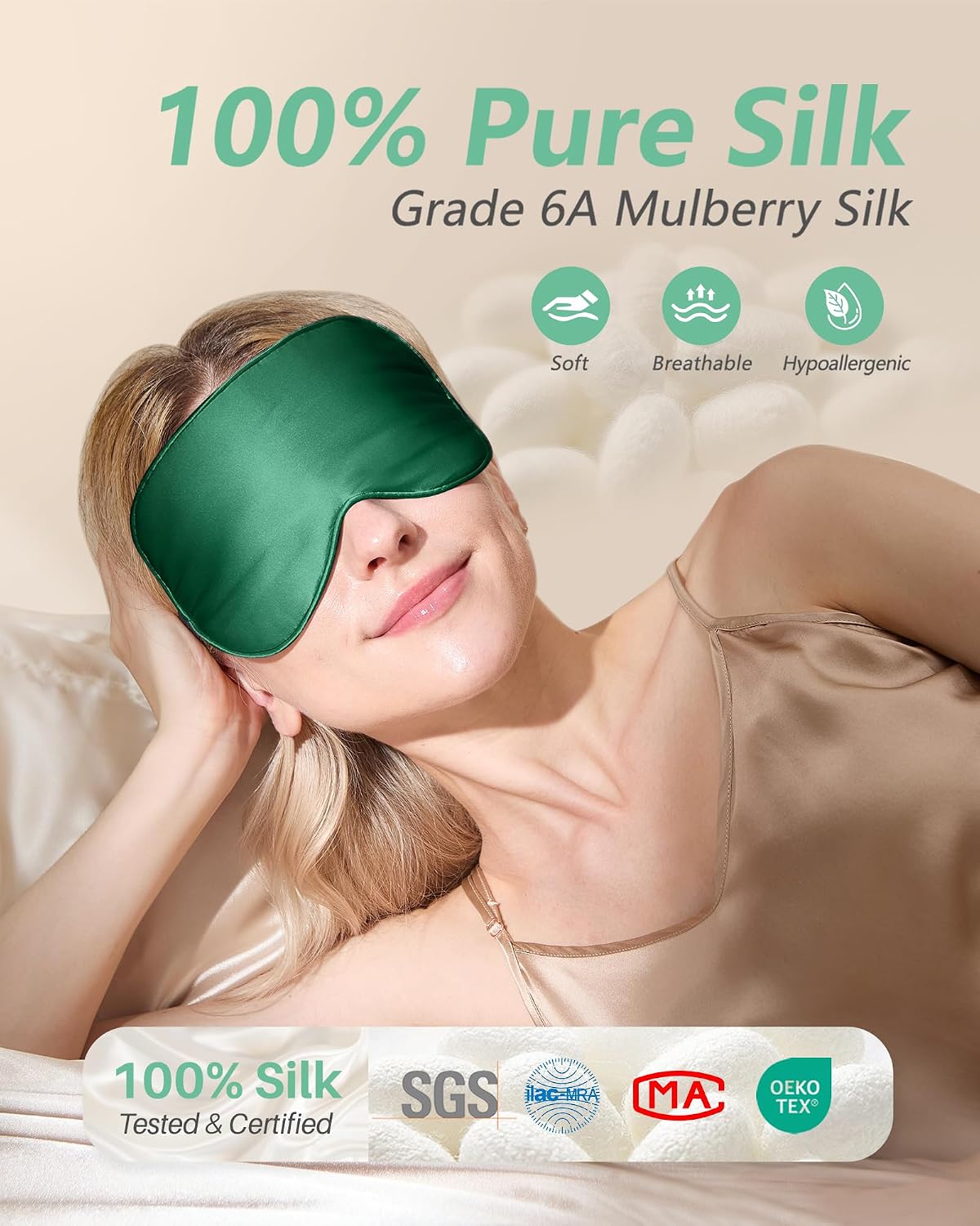 BeeVines 100% Real Mulberry Silk 2 Pack Sleep Mask, Natural Pure Silk Eye Masks with Adjustable Strap for Sleeping, Block Light Eye Sleep Shade Cover, Reduces Puffy Eyes Traveling Gifts