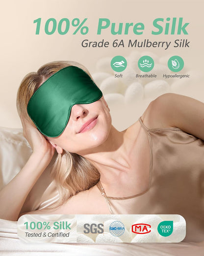 BeeVines 100% Real Mulberry Silk 2 Pack Sleep Mask, Natural Pure Silk Eye Masks with Adjustable Strap for Sleeping, Block Light Eye Sleep Shade Cover, Reduces Puffy Eyes Traveling Gifts