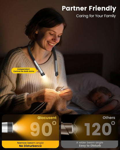 Glocusent Neck Light with Timer, 100 Hours Book Light for Bedtime Reading
