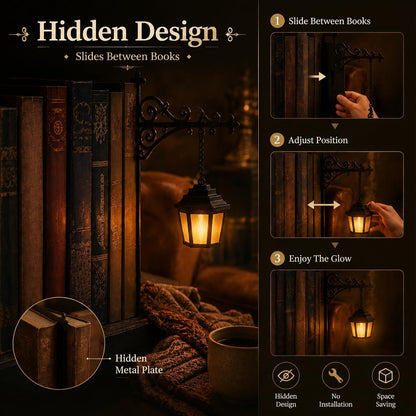 Library Lantern-Decorative Bookshelf Lighting, Mini Bookshelf Lamp Slides Between Books, Warm Amber LED Nook Light & Bookshelf Lantern for Book Nook, Shelf Decor Gift for Book Lovers(Reading Ghost)